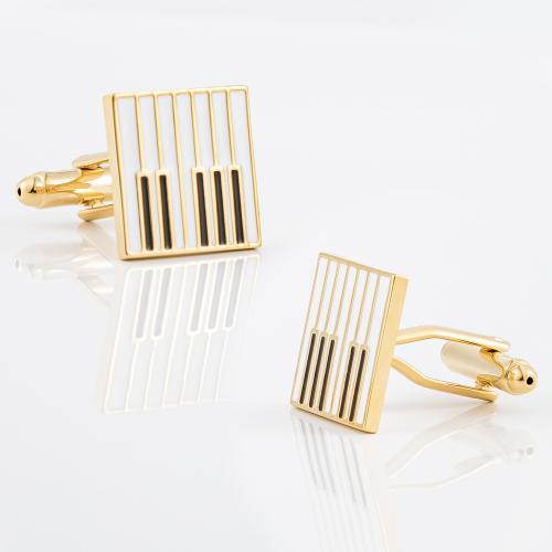 Manchetknopen, Messing, Piano, gold plated, voor de mens & glazuur, nikkel, lood en cadmium vrij, 16x16mm, Verkocht door pair