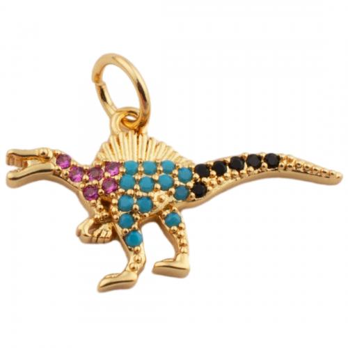 Messing hanger met micro-paved kubieke zirconia's, Dinosaurus, mode sieraden & uniseks & micro pave zirconia, gouden, nikkel, lood en cadmium vrij, 11.50x20.50mm, Gat:Ca 3mm, Verkocht door PC