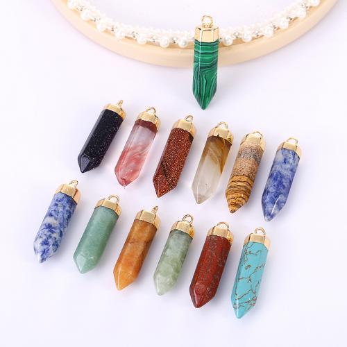 Gemstone Přívěsky Šperky, Přírodní kámen, s Mosaz, Kuželové, barva pozlacený, DIY, Náhodná barva, nikl, olovo a kadmium zdarma, 8x34mm, Prodáno By PC