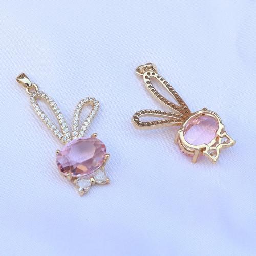 Cubic Zirconia Micro Pave Brass Pendant Rabbit gold color plated DIY & micro pave cubic zirconia nickel lead & cadmium free Sold By PC