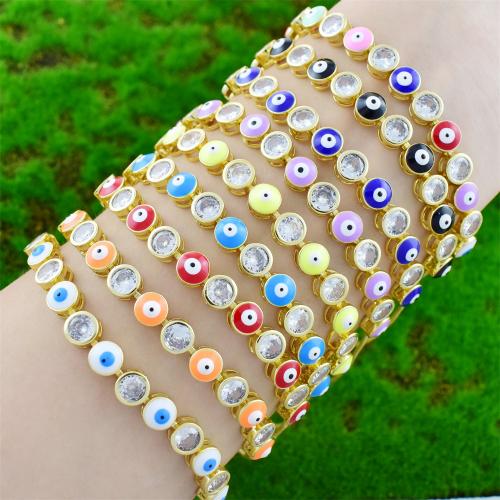 Evil Eye sieraden Armband, Messing, Ronde, gold plated, DIY & micro pave zirconia & glazuur, meer kleuren voor de keuze, Lengte Ca 18 cm, 10pC's/Bag, Verkocht door Bag