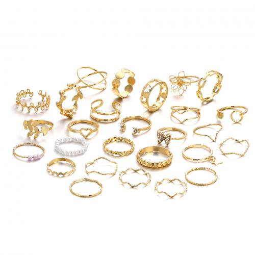 Cink Alloy Ring Set, Cink ötvözet, -val Kristály & Műanyag Pearl, 27 darab & divat ékszerek & a nő, arany, nikkel, ólom és kadmium mentes, Által értékesített Set