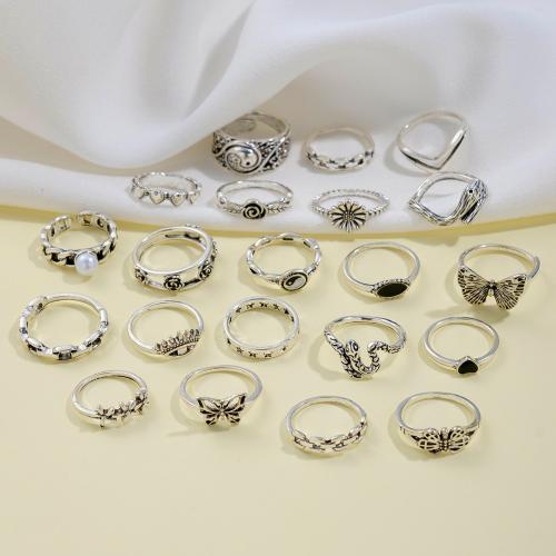 Cink Alloy Ring Set, Cink ötvözet, -val Műanyag Pearl, galvanizált, divat ékszerek & a nő, az eredeti szín, nikkel, ólom és kadmium mentes, Által értékesített Set