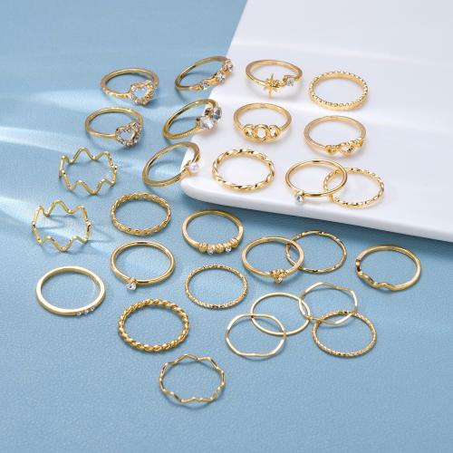 Juego de anillos de aleación de zinc, con Cristal & Perlas plásticas, chapado, Joyería & para mujer, dorado, libre de níquel, plomo & cadmio, Vendido por Set