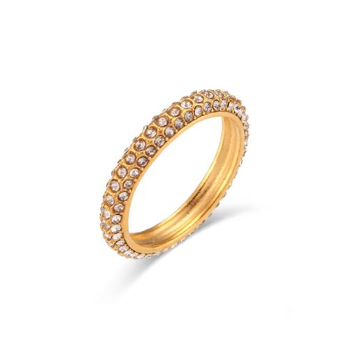 Zirkonia Edelstahl-Finger- Ring, 304 Edelstahl, Modeschmuck & verschiedene Größen vorhanden & Micro pave Zirkonia & für Frau, Goldfarbe, frei von Nickel, Blei & Kadmium, wide:3mm, verkauft von PC