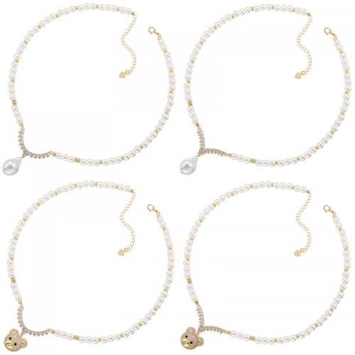 Collares de perlas de cristal, metal, con Perlas de vidrio, Joyería & diferentes estilos para la opción & micro arcilla de zirconia cúbica & para mujer, libre de níquel, plomo & cadmio, longitud aproximado 490 mm, Vendido por Par