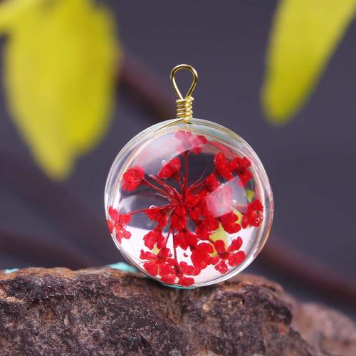 Pressed Dried Flower Jewelry  Glass with Dried Flower DIY Diameter 15MM Sold By Bag