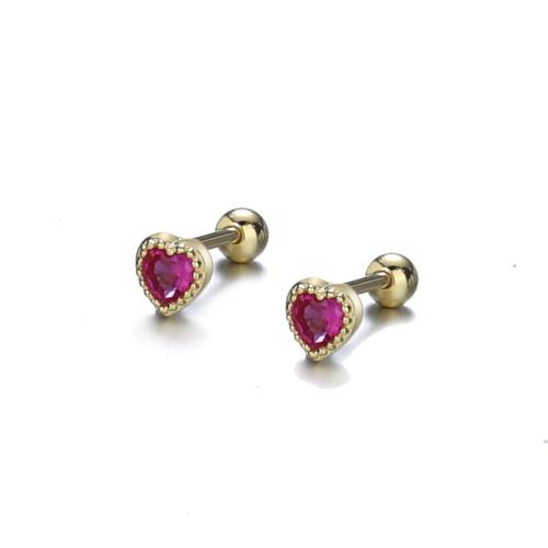 925 Sterling Sølv Stud Earring, Heart, forgyldt, Micro Pave cubic zirconia & for kvinde, flere farver til valg, 4.40mm, Solgt af par