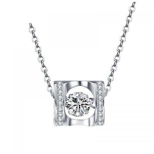 Messing Halsketting, Geometrisch Patroon, silver plated, voor vrouw & met zirkonia & hol, Lengte Ca 17.7 inch, Verkocht door PC