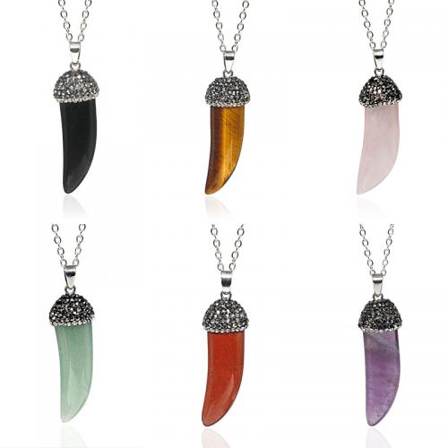 Gemstone Vedhæng Smykker, Natursten, med rhinestone ler bane, Horn, mode smykker & forskellige materialer til valg & Unisex, flere farver til valg, 16x50mm, Solgt af PC