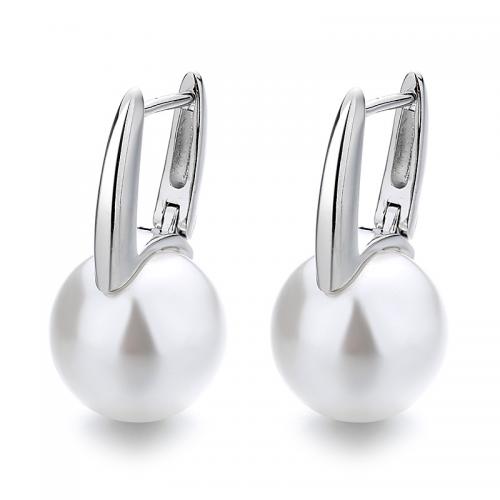 Laiton Leverback boucle d'oreille, avec Shell Pearl, bijoux de mode & pour femme, protéger l'environnement, sans nickel, plomb et cadmium, Vendu par paire