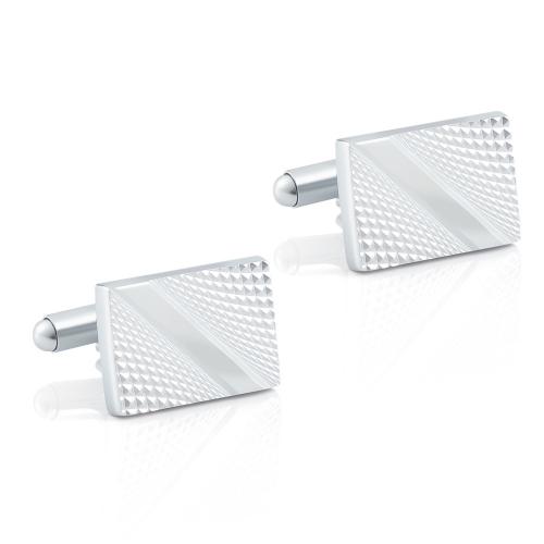 Boutons de manchette, laiton, rectangle, Placage de couleur argentée, pour homme, protéger l'environnement, sans nickel, plomb et cadmium, 18x13mm, Vendu par paire