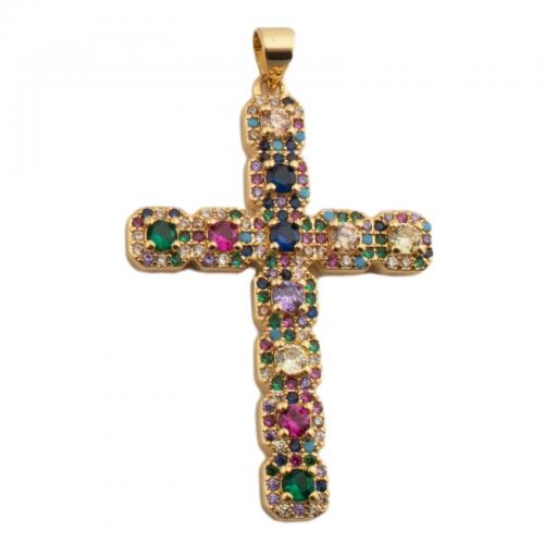 Kubik Zirkonium mikro bana Mässing hängande, Cross, mode smycken & Unisex & micro bana cubic zirconia, gyllene, nickel, bly och kadmium gratis, 41x28mm, Hål:Ca 3.5mm, Säljs av PC