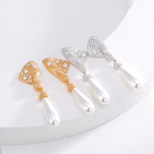 Pendientes de Gota en Latón, metal, con Perlas plásticas, Joyería & para mujer & con diamantes de imitación, más colores para la opción, libre de níquel, plomo & cadmio, 53mm, Vendido por Par