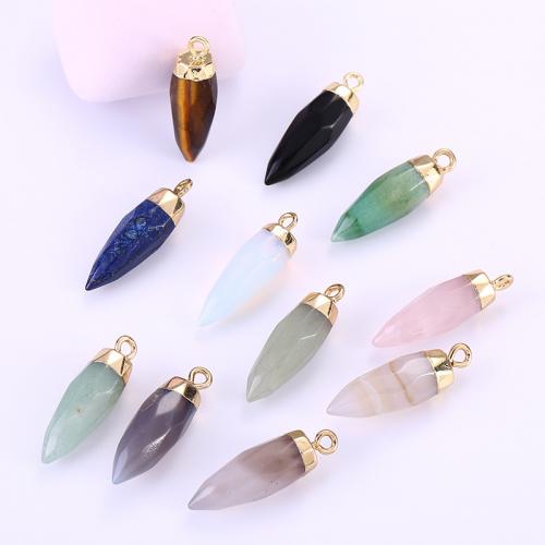 Gemstone Pendants Jewelry, Natural Stone, with Brass, Conical, gold color plated, DIY, Random Color, 8x24mm, Sold By PC