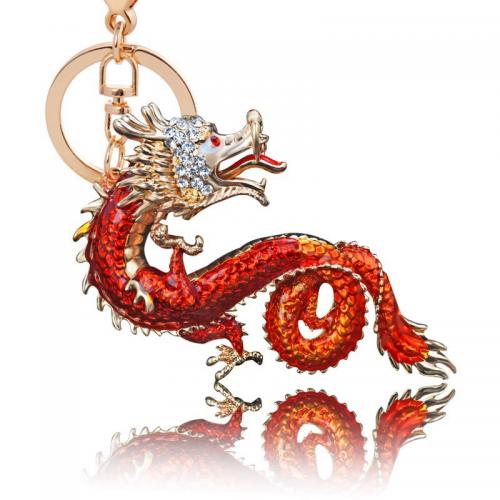 Zinc Alloy Key Clasp Dragon plated Unisex & enamel & with rhinestone nickel lead & cadmium free Sold By PC