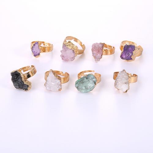 Természetes kvarc Finger Ring, Sárgaréz, -val Természetes Quartz, arany színű aranyozott, divat ékszerek & egynemű, Véletlen szín, nikkel, ólom és kadmium mentes, 20x26mm, Által értékesített PC