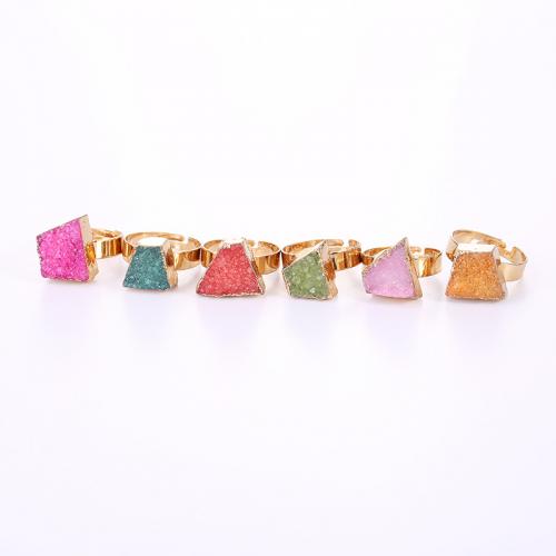 Natuurlijke Quartz vinger Ring, Messing, met Natuurlijke Quartz, Trapezium, gold plated, mode sieraden & uniseks, Willekeurige kleur, nikkel, lood en cadmium vrij, 20x26mm, Verkocht door PC