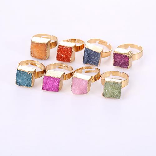 Natuurlijke Quartz vinger Ring, Messing, met Natuurlijke Quartz, Square, gold plated, mode sieraden & uniseks, Willekeurige kleur, nikkel, lood en cadmium vrij, 20x26mm, Verkocht door PC