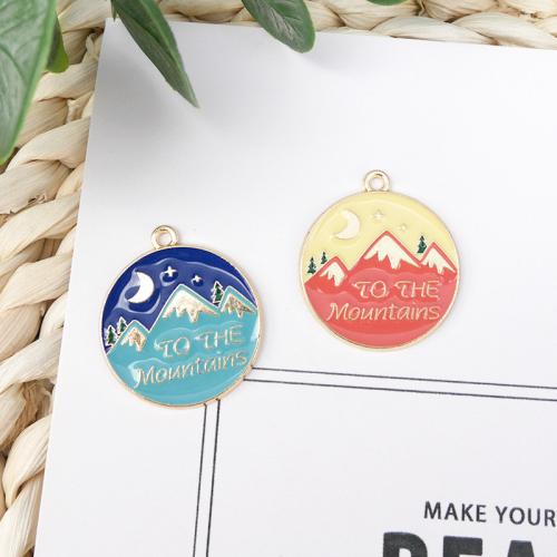 Zinc Alloy émail Pendants, alliage de zinc, Rond, Placage de couleur d'or, DIY, plus de couleurs à choisir, 25x28mm, Vendu par PC