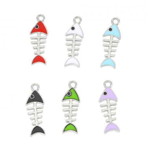 Zinc Alloy émail Pendants, alliage de zinc, Squelette de poisson, Placage de couleur argentée, DIY, plus de couleurs à choisir, 23.30x8.20x1.30mm, 300PC/sac, Vendu par sac