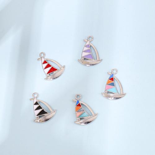 Zinc Alloy Enamel Pendants Sail Boat gold color plated DIY Sold By Bag