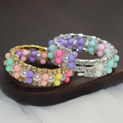 kinderen Bangle, Zinc Alloy, met Plastic Pearl & Acryl, Meisje & met strass, meer kleuren voor de keuze, nikkel, lood en cadmium vrij, Diameter:4cm,wide:2cm, Verkocht door PC