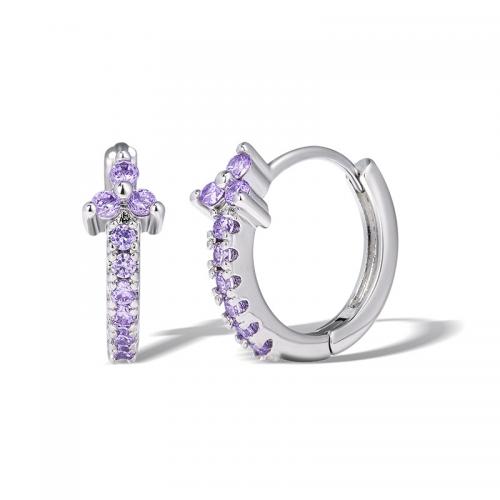 Boucles d'oreilles en laiton zircon cubique pavent, Placage, pavé de micro zircon & pour femme, couleur platine, Vendu par paire