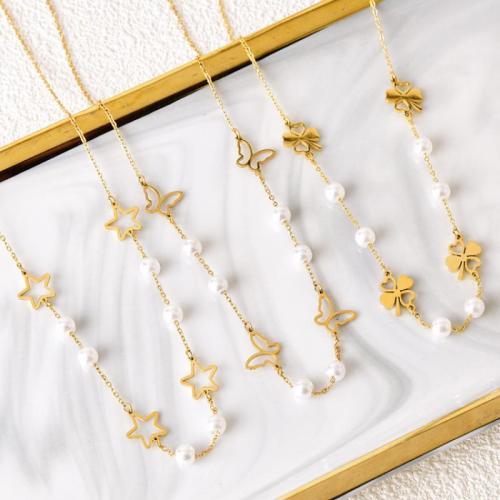 Cadena Suéter, Partículas de acero, con Perlas plásticas, con 6cm extender cadena, Joyería & diferentes estilos para la opción & para mujer, dorado, longitud aproximado 39.5 cm, Vendido por UD