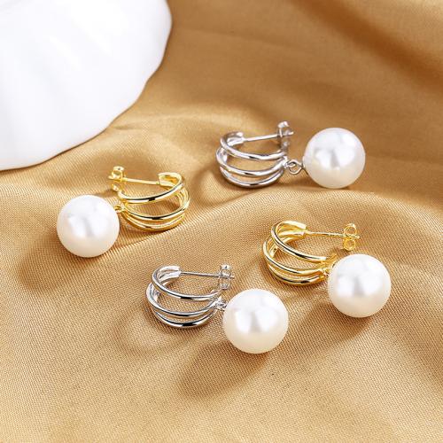 Messing oorbelknoppen, met Shell Pearl, plated, mode sieraden & voor vrouw, meer kleuren voor de keuze, nikkel, lood en cadmium vrij, 31x8mm, Verkocht door pair