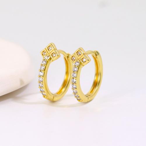 Cubic Zirconia Micro Pave Latão Brinco, cobre, banhado, micro pavimento em zircônia cúbica & para mulher, dourado, vendido por par