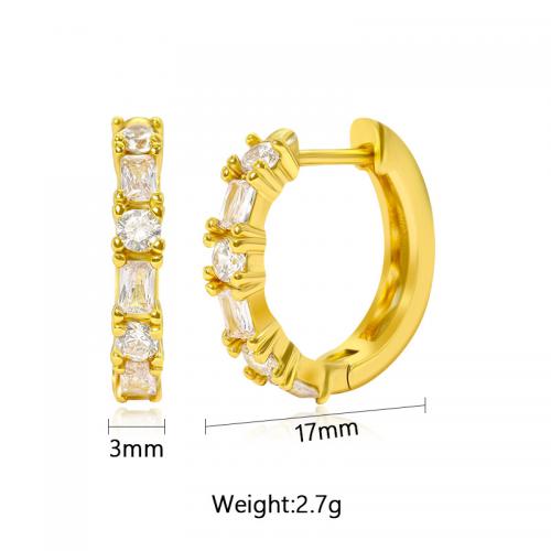 Cubic Zirconia Micro Pave Latão Brinco, cobre, banhado, micro pavimento em zircônia cúbica & para mulher, dourado, vendido por par