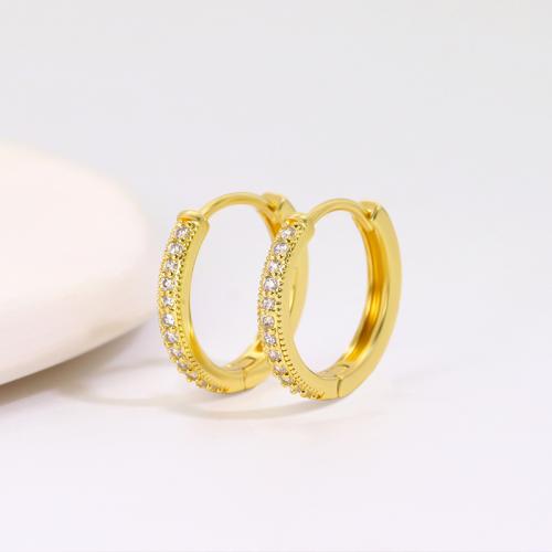 Cubic Zirconia Micro Pave Latão Brinco, cobre, banhado, micro pavimento em zircônia cúbica & para mulher, dourado, vendido por par