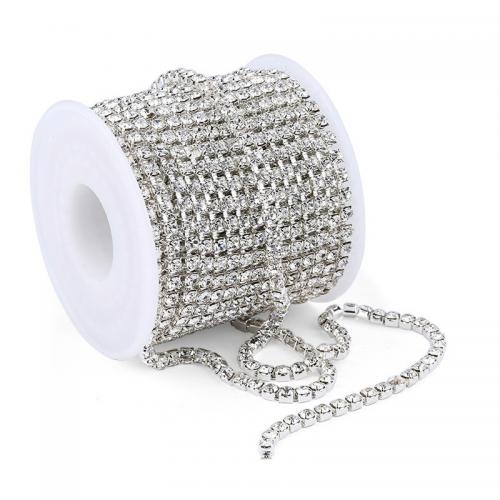 Plastic Chain Plastic Pearl with Rhinestone & Zinc Alloy plated DIY Sold By Spool