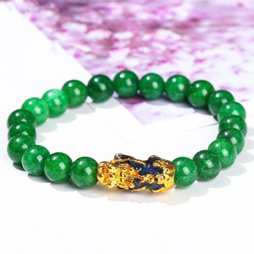 Pulseras de piedras preciosas, Kosmochromite+Calcedonia, con metal, Bestia salvaje Fabulous, chapado en color dorado, Joyería & unisexo, verde, 10mm, longitud aproximado 18 cm, Vendido por UD