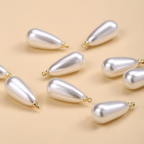 ABS Plaisteacha Pendants, ABS Pearl plaisteach, Teardrop, DIY, bán, 10x20mm, Díolta De réir PC