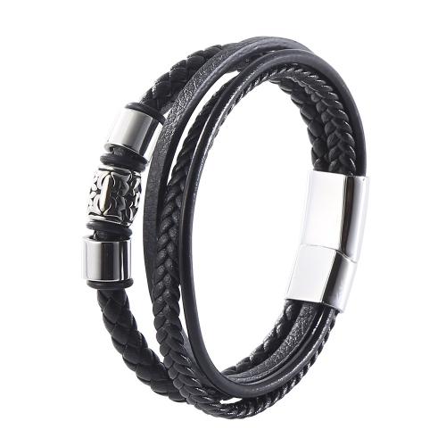 PU Leather Cord Bracelets with 304 Stainless Steel vintage & for man black Sold By PC