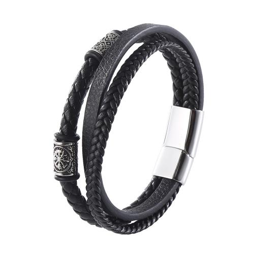 PU Leather Cord Bracelets with 304 Stainless Steel vintage & for man Sold By PC