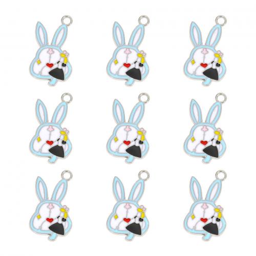 Zinc Alloy Enamel Pendants Rabbit silver color plated DIY Sold By Bag