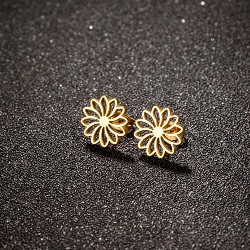 Boucle d'oreille de gaujon en acier inoxydable, Acier inoxydable 304, fleur, Placage, pour femme, plus de couleurs à choisir, 12mm, 12pairescouple/lot, Vendu par lot