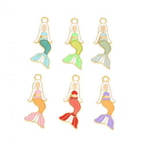 Zinc Alloy Enamel Pendants Mermaid gold color plated DIY Sold By Bag