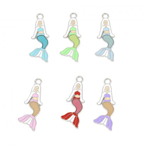 Zinc Alloy Enamel Pendants Mermaid silver color plated DIY Sold By Bag