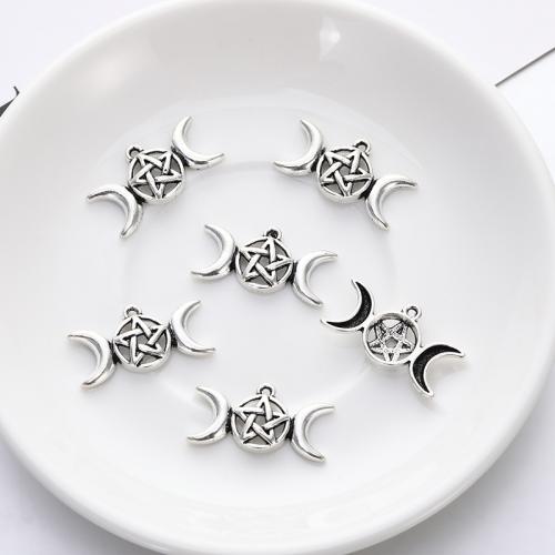 Sinc Alloy Pendants, Moon agus Star, plátáilte, DIY, airgid, nicil, luaidhe & caidmiam saor in aisce, 30x15mm, 100ríomhairí pearsanta/Mála, Díolta De réir Mála