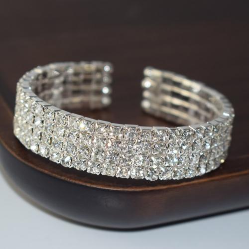 Brazalete de Aleación de Zinc, chapado, Joyería & diferentes estilos para la opción & para mujer & con diamantes de imitación, más colores para la opción, libre de níquel, plomo & cadmio, 1 row width :3mm; 2 row width :0.7cm; 3 row width :1cm; 5 row width :1.8cm., Vendido por UD