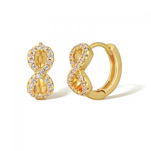 Cubic Zirconia Micro Pave Latão Brinco, cobre, banhado, micro pavimento em zircônia cúbica & para mulher, dourado, vendido por par