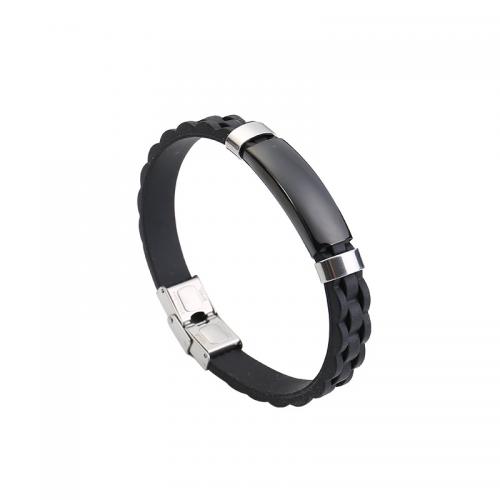 Acier inoxydable 304 bracelet, avec silicone, poli, le style de punk & pour homme, plus de couleurs à choisir, Longueur Environ 8.7 pouce, Vendu par PC