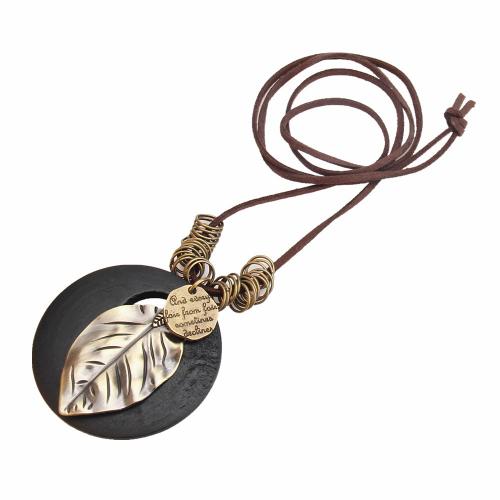 Zinc Alloy Trui Ketting, met Corduroy Cord & Hout, Blad, plated, Vintage & voor vrouw, Lengte Ca 31.5 inch, Verkocht door PC