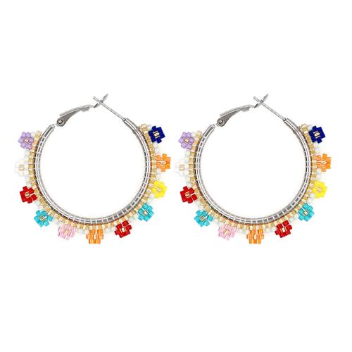 Bijoux boucles d'oreilles, Seedbead, avec alliage de zinc, beignet, Placage, bijoux de mode & pour femme, plus de couleurs à choisir, 45x40mm, Vendu par paire