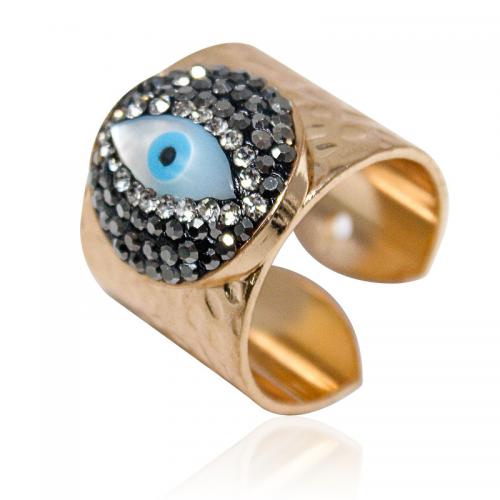 Evil Eye ékszer Finger Ring, Sárgaréz, -val strasszos agyag egyengetni & Héj & Cink ötvözet, arany színű aranyozott, divat ékszerek & egynemű, kevert színek, nikkel, ólom és kadmium mentes, inner diameter:17~20mm, Által értékesített PC