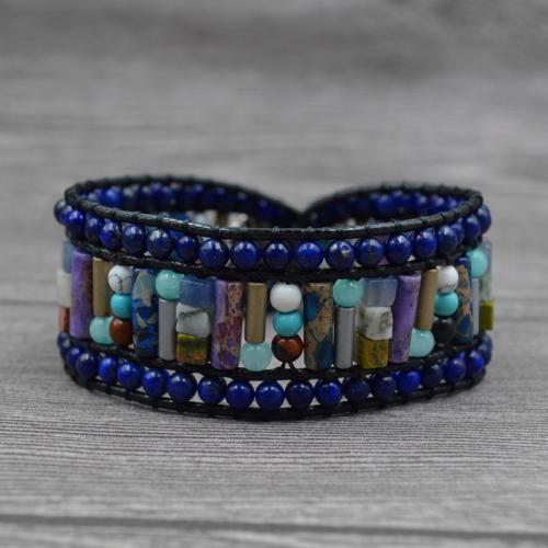 Edelsteen armbanden, Lapis Lazuli, met Jade & Wax & Indruk Jasper & Hematiet & Synthetische Turquoise & Agaat & Zinc Alloy, Ronde, silver plated, mode sieraden & uniseks, gemengde kleuren, 4mm, Lengte Ca 20 cm, Verkocht door PC